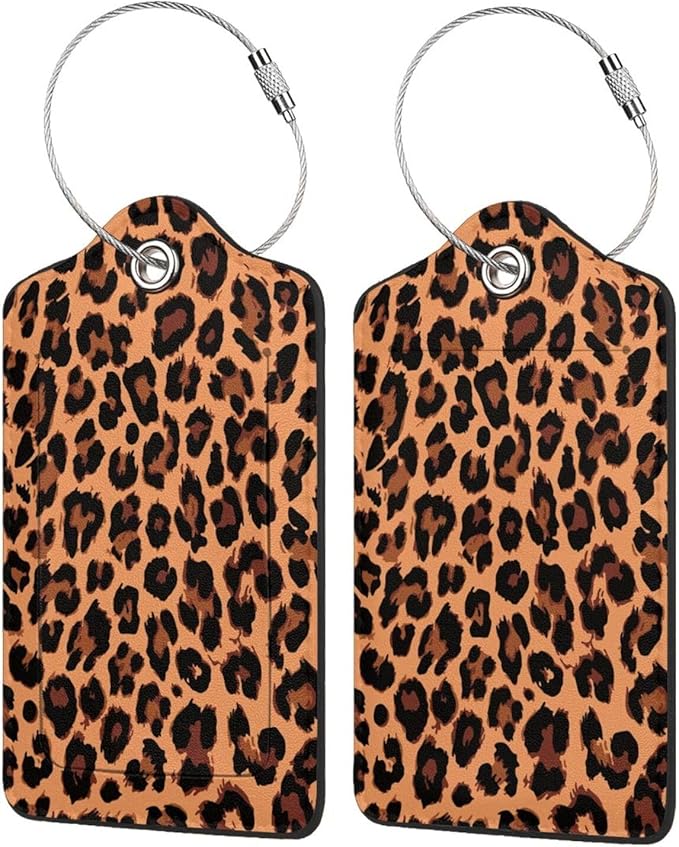 TSA Approved Luggage Tags for Suitcases Cheetah Leopard 2 Pack Funny Leather Carnival Cruise Airport Cute Travel Name Tags Golf Bag tag Ships Essentials Privacy Cover ID Label for Women Men