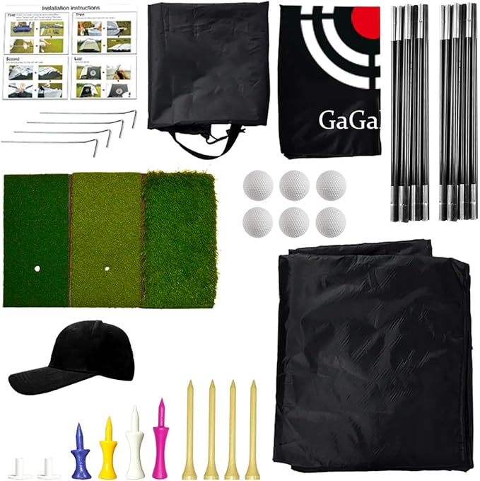 Gagalileo Golf Net: Backyard Practice Hitting Driving Training by Turf Mat Target Real Ball Indoor Outdoor Chipping Swing Gift for Golfers Dad Husband Men