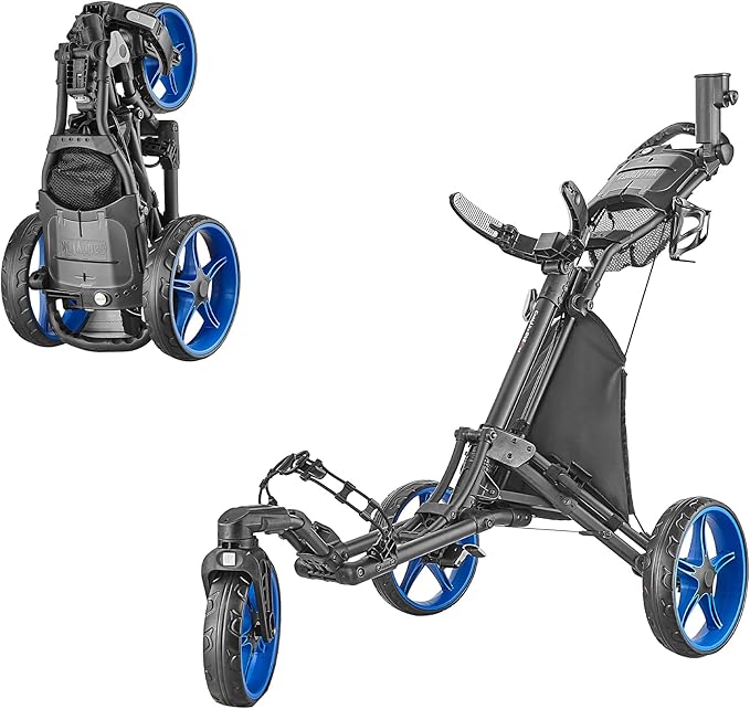 Caddytek CaddyLite ONE-Swivel V8 Golf Push Cart - Lightweight 3 Wheel Foldable Cart with One-Click Folding, 360° Swivel Front Wheel, Adjustable Handle, Cooler Basket, Umbrella & Drink Holder