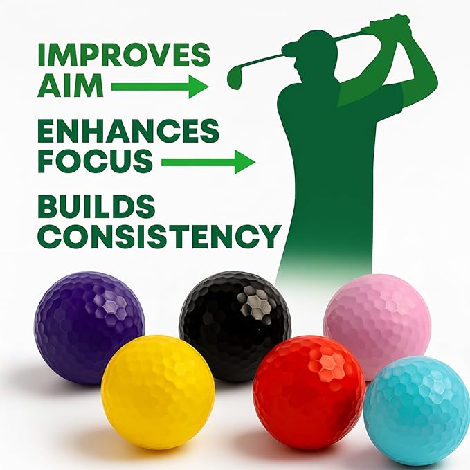 Thorza Colored Golf Balls - Multicolored Set of 6, 12, 24 for Kids Mini Golf, Putting Practice and Children Training