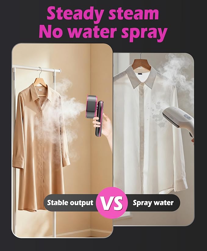 Travel Steamer for Clothes,12s Heat up,Multi-level Adjustment,2-in-1 Handheld Portable Small Garment Steamer Iron,Ceramic Rapid-Heating Panel,Travel & Home,110-120V