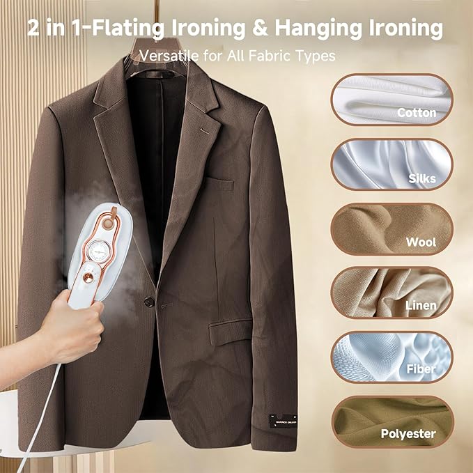 Steamer For Clothes, Steamer ＆ Iron 2 In 1,Portable Handheld travel Steam,1200W 15s Heat Up for Travel Size,Wrinkle Remover,200ml Tank,3 Modes for dress shirts for home travel,White,120V