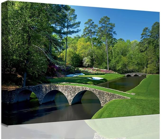 chenchenArt Augusta National Golf Course Wall Art - Augusta Golf Course 12th Hole Wall Art for Living Room Bedroom Bathroom Home Decorations Golf Art Canvas Prints Framed Ready to Hang(12''H x 16''W)