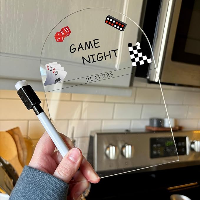 Personalized Family Game Night Scoreboard – Custom Dry Erase Score Tracker Board with Marker, Reusable Acrylic Game Scoreboard (5”X7“)