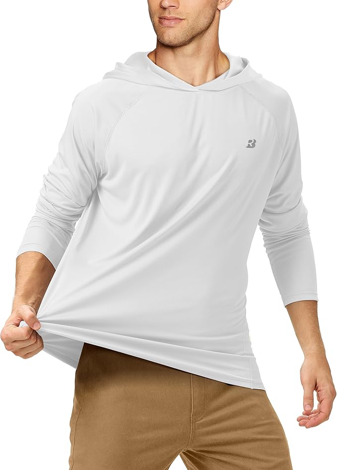 Roadbox UPF 50+ Fishing Shirts for Men, Long Sleeve UV Sun Protection Hoodie, Outdoor Hiking Running Swimming Rash Guard