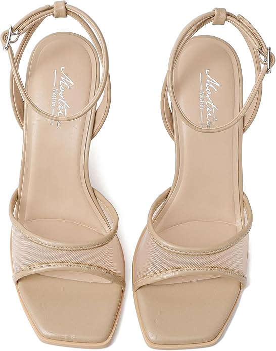 Mostrin Strappy Heels for Women Square Open Toe Lace Up Heeled Sandals Ankle Strap Sexy Stiletto High Heels for Party, Prom, Dating, Wedding