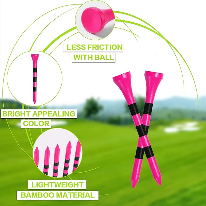 FINGER TEN Golf Tees Wood 3 1/4 2 3/4 Inch Value 50/120 Count, Durable Tees with Bright Colored Stripes for Consistent Height, 70mm 83mm Long Tees Ideal for Golfers