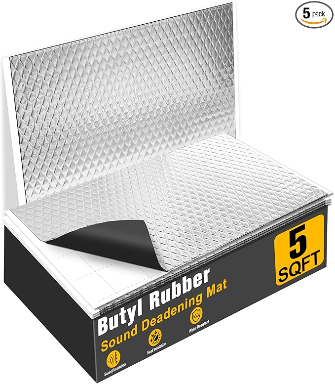 MYFAMIREA 5 sqft Car Sound Deadening, Sound Deading Material Mat for Car 80mil(2mm), Butyl Automotive Sound Deadening with Self-Adhesive, Noise Insulation and Dampening, Auto Deadener for Trunk, 5P