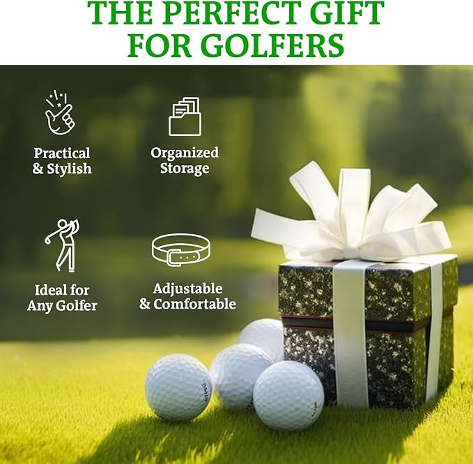 Golf Valuables Pouch Bag - Golf Balls Bag for tees, Balls, Ball Marker, Divot Repair Tool, Keys, Cards & Cash - Golf Caddy Belt Pouch for Women & Men- Golf Accessories Gift for Golfers