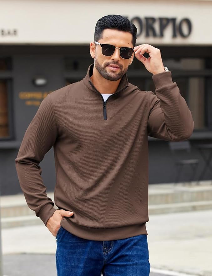 COOFANDY Mens Quarter Zip Pullover Sweatshirts Lightweight Long Sleeve Mock Neck Sweater Polo