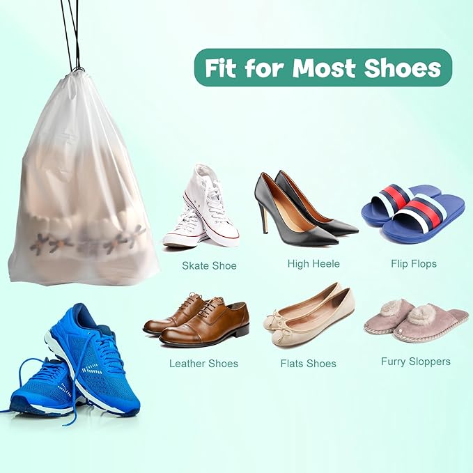 32 Pcs Shoe Bags for Travel，PLULON 15.7" x 11.8" Clear Drawstring Storage Plastic Bags Shoes Organizer for Packing Waterproof Dustproof Women Men Portable Travel Essentials