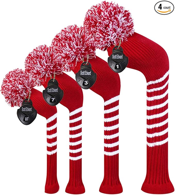 Scott Edward 1/3/4PCS Multi-Style Optional Individualized Knit Golf Club Head Covers, Driver Wood(460cc) Fairway Wood and Hybrid(UT)，for Male/Female Golfers,Custom