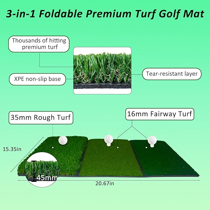 Gagalileo Golf Net: Backyard Practice Hitting Driving Training by Turf Mat Target Real Ball Indoor Outdoor Chipping Swing Gift for Golfers Dad Husband Men