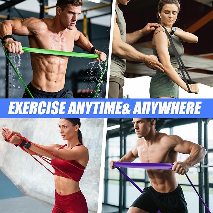 WHATAFIT Resistance Bands,Pull Up Assist Bands Set with Handles, Exercise & Workout Bands with Door Anchor for Men & Women – Home Fitness Equipment for Strength Training, Stretching