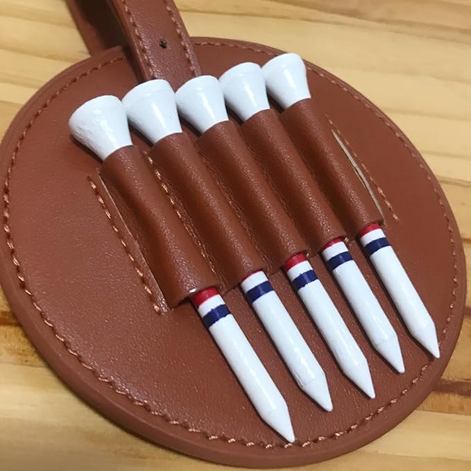 Golf Tee Holder for Bag, Golf Tee Carrier with 10 PCS Wooden Golf Tees 2-3/4 inch, Golf Accessories for Men and Women, Golf Bag Accessory and Golf Gift (Brown)