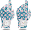 Golf Gloves Women with Ball Marker 2 Pack, Right Handed Golfer Left Hand, Ladies Breathable Soft All Weather Grip Glove Fit Size Small Medium Large XL