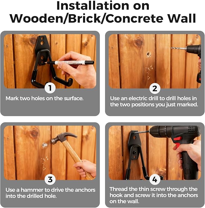 Garage Hooks Heavy Duty - 16 Pack Garage Storage Hooks Anti-Slip Coating Wall Mount Hook for Hanging Ladders Bikes Garden Tools Hose