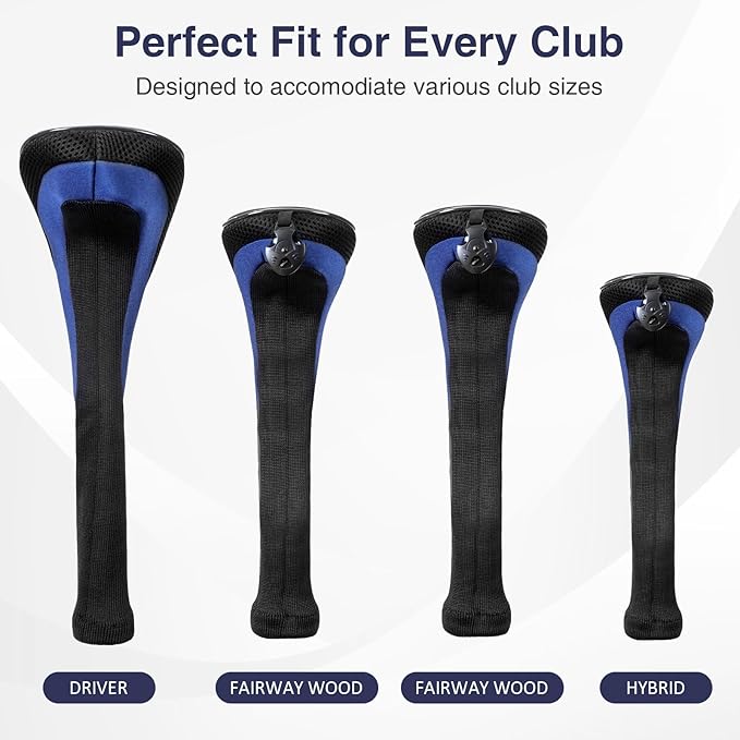 Golf Head Covers, 4pcs Golf Club Covers for Driver Fairway and Hybrid, Nylon Golf Club Head Covers for Men Women with Interchangeable Tags