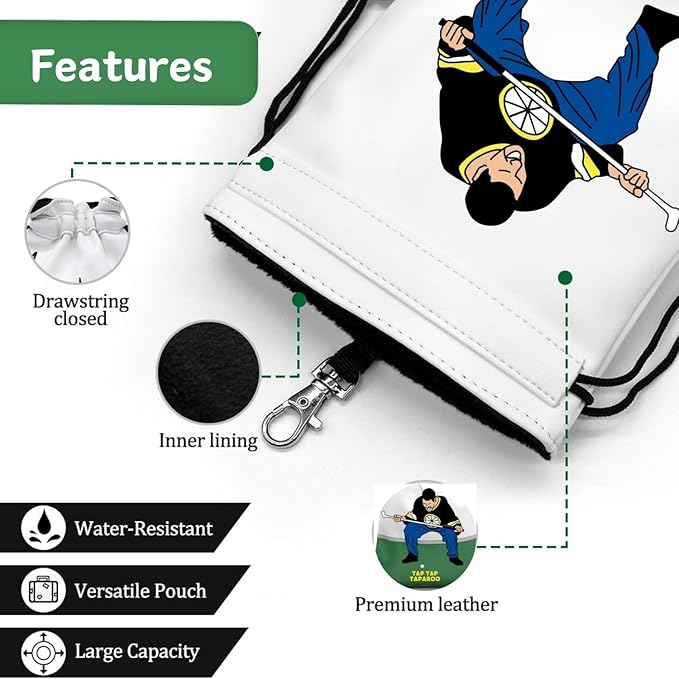 Artpreti Funny Golf Valuables Pouch,Golf Pouch Bag with Drawstrings Golf Tee Bag Pouch Leather Tee Ball Bag for Men Women - Tap Tap Taparoo