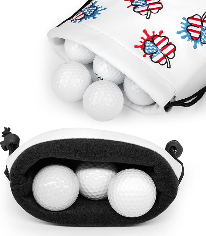Golf Valuables Pouch, Leather Golf Tee Pouch with Drawstring Closure Golf Ball Handbag Portable Ball Pouch Golf Accessories for Men Women