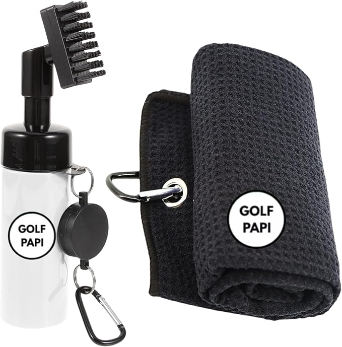 Golf Club Cleaner Brush Kit – Golf Club Cleaning Accessories Include Spray Bottles, Towels, Brush Covers & Retractable Clips – Must-Have Golf Gifts for Clean Shots (1 & 2 Pack)