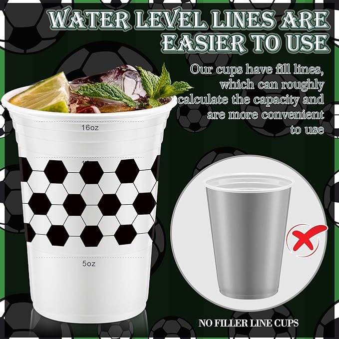 Norme 48 Pcs Soccer Ball Party Supplies Bulk 16 oz Soccer Ball Party Thick Plastic Disposable Cup Hot Cold Drink Wine Coffee for Home Soccer Ball Themed Holiday Party Supplies Favors