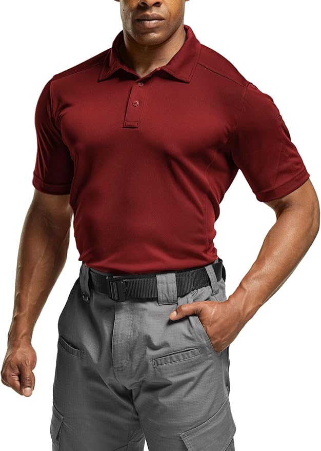 CQR Men's Polo Shirts, Tactical Short Sleeve Golf Performance Shirts, Lightweight Dry Fit UPF 50+ Pique