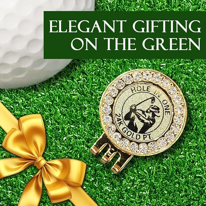 24K Gold Plated Golf Ball Marker with Magnetic Hat Clip - Luxury Golf Gifts for Men, Unique Golf Accessories for Dad, Boss, Husband, Unique Golf Gifts for Men Who Have Everything [ Crystal ]