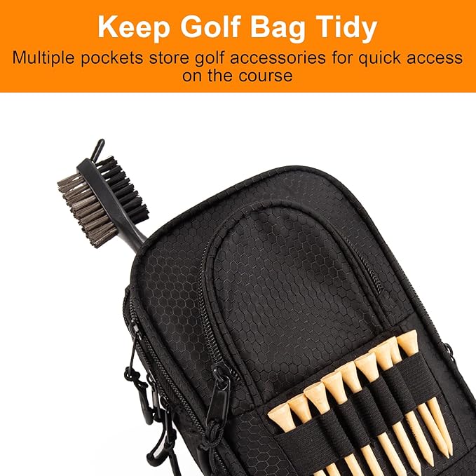 Golf Valuables Pouch & Golfs ball bag organizer with 3 Zippered Pockets,Golf Accessories for Men,Portable Multi Layer Golfs Storage Bags,Carabiner Clip – Store 12-15 Balls,Male and Female Player Gifts
