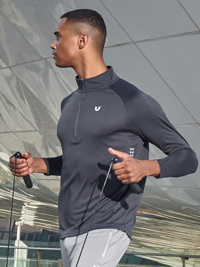 NORTHYARD Quarter Zip Pullover Men Running Shirt Long Sleeve Moisture Wicking Quick Dry Athletic Workout Shirts