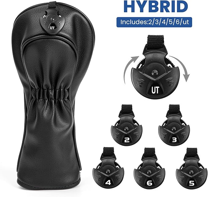 Golf Club Head Covers 3 Wood Headcover Set Premium Leather for Woods, Driver Fairway(FW) Wood Hybrid(UT) with Number Tags 4pcs & 1pcs