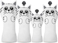 Golf Kitty Head Cover Golf Club White Leather Headcovers 1pc/4pcs Set Fits Driver Fairway Wood Hybrid Utility Putter Iron Wedge Headcover.
