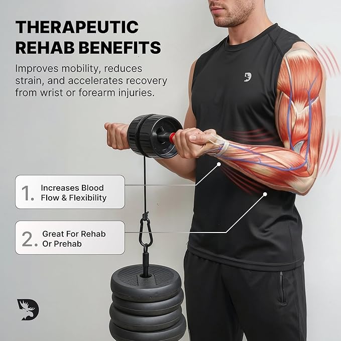 DMoose Fitness Forearm Strengthener & Wrist Roller - 2 in 1 Arm Exerciser with Non-Slip Premium Grip, Durable Nylon Rope - Helps with Elbow Tendonitis, Wrist Recovery & Strength Training (Patented)