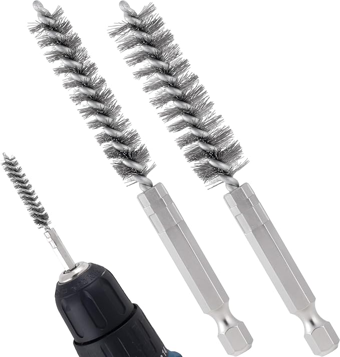 2pcs Golf Club Head Hosel Brush, Stainless Steel Bore Wire Brush with Hex Shank Handle, Golf Club Shaft Ferrules Cleaning Tool for Electric Drill- Silver