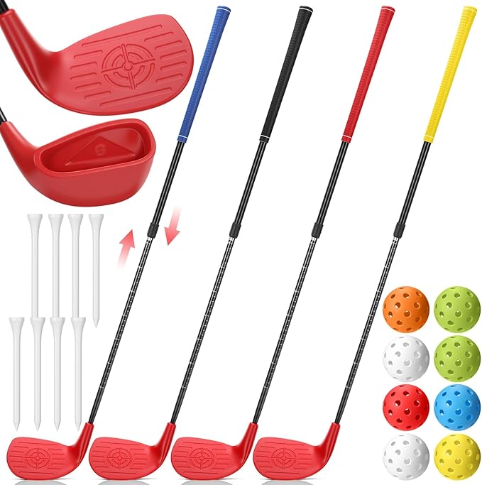 Realspring 4 Pack Backyard Golf Club Set Adjustable Golf Club for Backyard Game Plastic Chipping Clubs Hit Plastic Balls Outdoor Indoor Training Practice Gift(Right Hand)