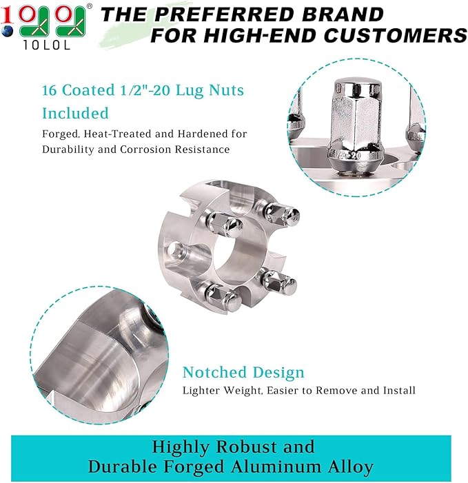 10L0L 2 Inch Golf Cart Wheel Spacers Kit with Lug Nuts, Fits Club Car, Yamaha, EZGO Golf Carts, 4x4 Bolt Pattern, 68mm Hub Bore, 1/2-20 Studs, Aluminum Alloy, Durable 4 Pack Wheel Hub Adapters