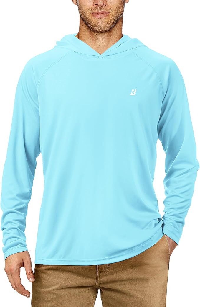 Roadbox UPF 50+ Fishing Shirts for Men, Long Sleeve UV Sun Protection Hoodie, Outdoor Hiking Running Swimming Rash Guard