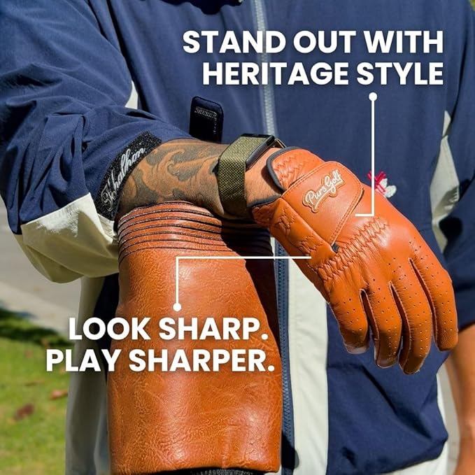 PUR3 Cabretta Leather Golf Gloves Men | 2 Pack Heritage Collection | Includes Ball Marker | Golf Glove Men Left Hand and Right Hand