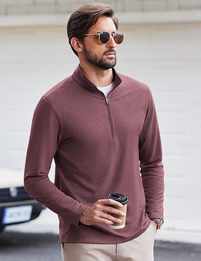PINSPARK Men's Quarter Zip Up Pullover Mock Neck Sweatshirts Long Sleeve Golf shirts Performance Athletic Casual Workout