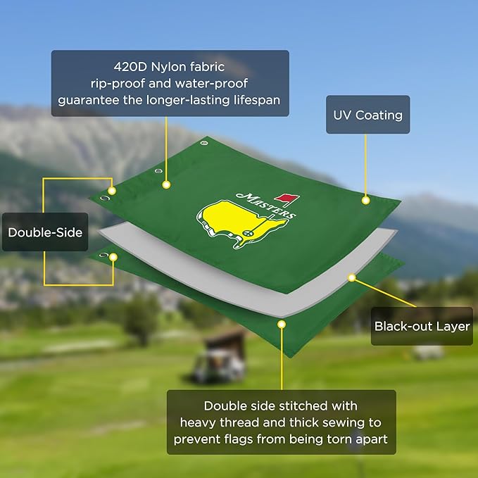Golf Flag with Grommets, Double-Side Printed Augusta National Flag, 420D Nylon Golf Pin Flags, Putting Green Flags for Golf Course Driving Range Collection, 14" H x 20" L, Green