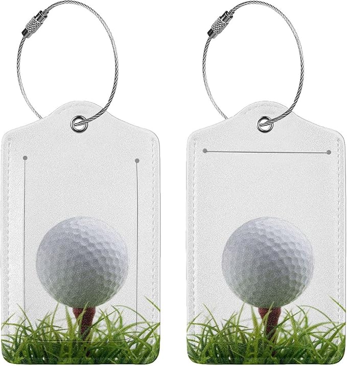 2 Pcs Golf Luggage Tag for Suitcase, Steel Loop with Privacy Cover ID Label, Golfballs Cool Birthday Gifts for Golfers Women Men Sport