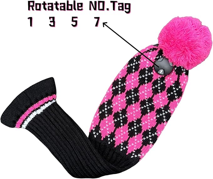 3pcs Knit Pink Golf Club Head Covers, Golf Driver 3 5 Fairway Woods Covers, Pom Pom Golf Wood Headcovers Covers for Driver, 3 5 Woods Women