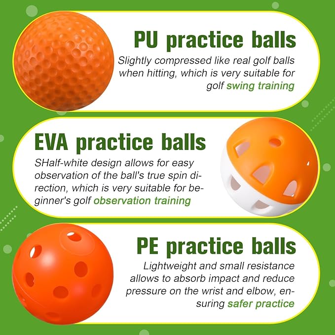 30 Pack Practice Golf Balls 42mm Rubber EVA Plastic Golf Training Ball High Visibility for Easy Tracking, Limited Flight, Hollow Airflow for Home Backyard Indoor or Outdoor