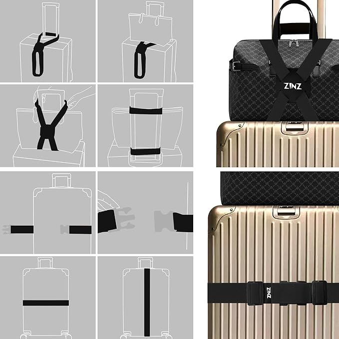 2-Pack High Elastic Luggage Strap Adjustable Travel Bag Belt Bungees for More Applications (Black-Set)