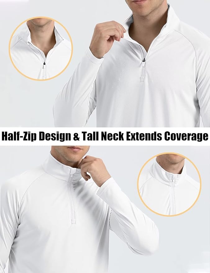MAGCOMSEN Men's Long Sleeve Sun Shirts UPF 50+ Tees 1/4 Zip Up Fishing Running Rash Guard T-Shirts Outdoor Shirt