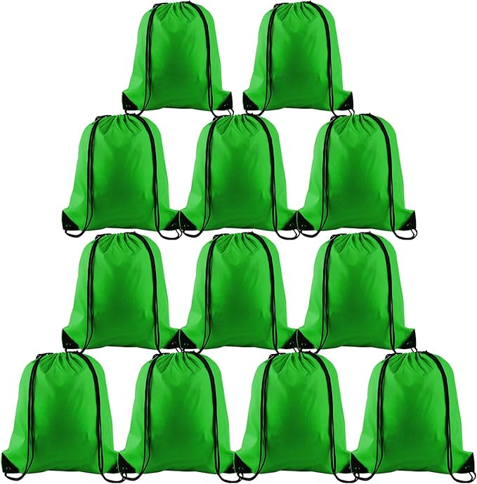 KUUQA 12 Pcs Drawstring Backpack Bags String Backpack Bulk Sport Gym Sack Bags for Traveling and Storage (Dark Green)