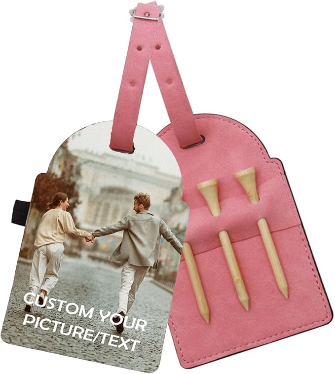 Personalized Golf Tee Bag Tags Custom Golf Tee Holders for Golf Bag，3 Wooden Tees Leather Gift for Golfer Men Women Dad Grandpa, or Uncle