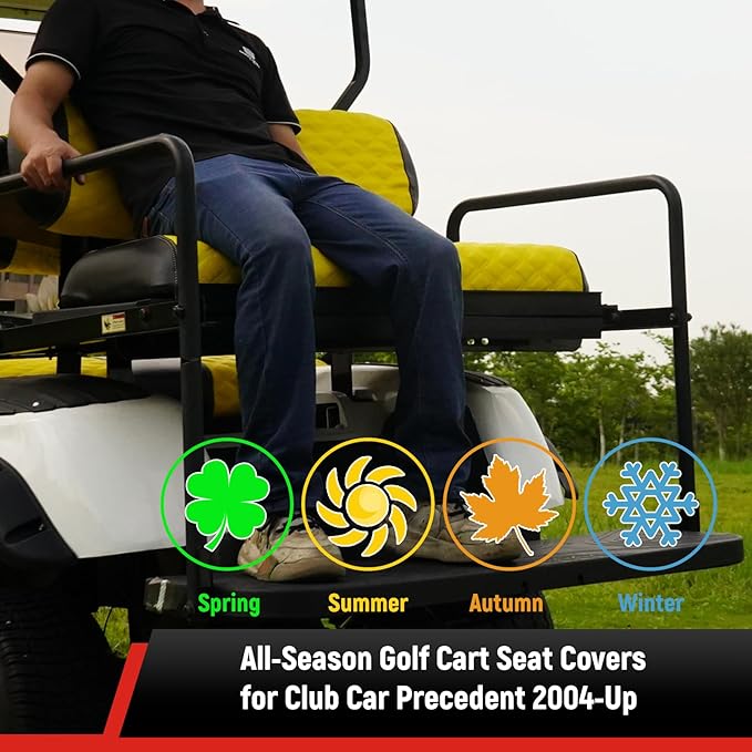 Golf Cart Front and Rear Seat Covers Waterproof and Sun Resistant Marine Grade Vinyl Leather Seat Cover Accessories for Club Car Precedent 2004+, Yellow(4PCS)