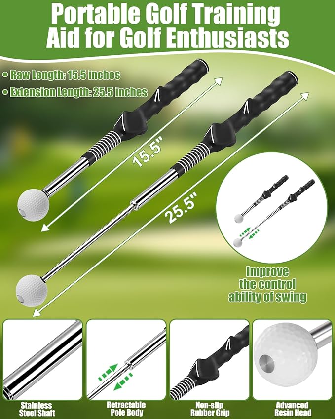 Retractable Golf Swing Training Aid, Golf Grip Trainer for Strength & Tempo Training for Chipping Hitting, Warm Up Golf Training Equipment & Golf Accessories