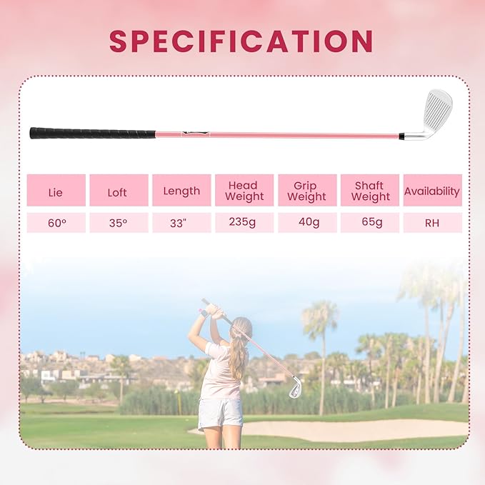 Tangkula Junior #7 Iron for Kids, Individual Gold Club for Boys and Girls with Fiberglass Shaft and Head Cover, Junior Practice Golf Club, Right Hand, 33 Inch, Ages 11-14